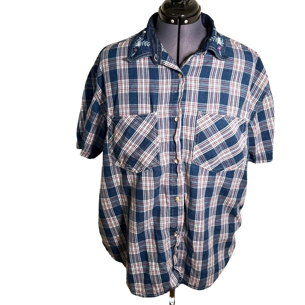 Vintage Northwest Blue Womens Plus Size 20W Button Down Shirt Short Sleeve Denim